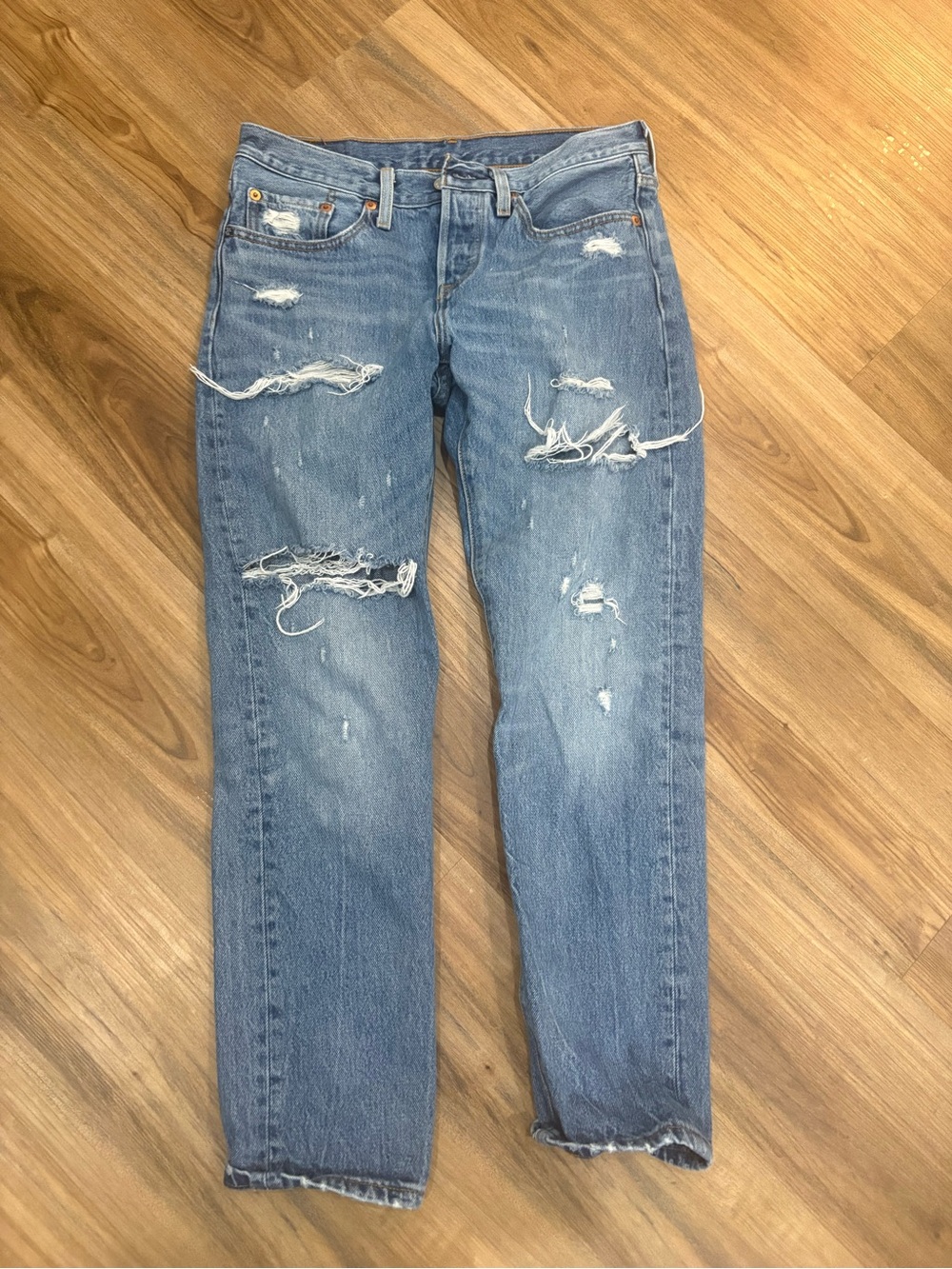 Levi's Light Blue Distressed Straight-Leg Jeans
